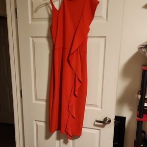 Elegant Red-orange Sleeveless Dress